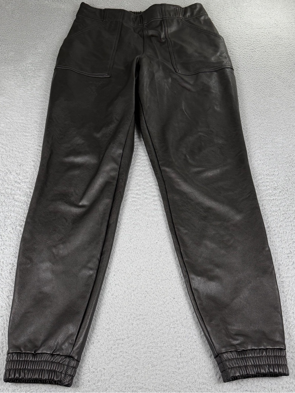 Spanx Leather Like Joggers Womens Large Black High Rise Elastic Waist Preppy